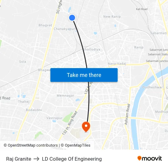 Raj Granite to LD College Of Engineering map