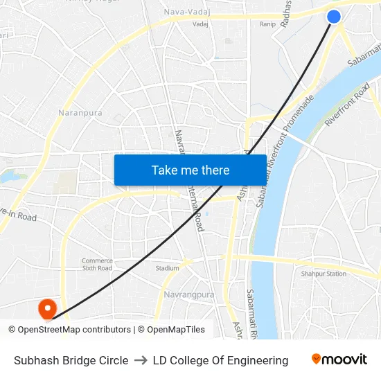 Subhash Bridge Circle to LD College Of Engineering map
