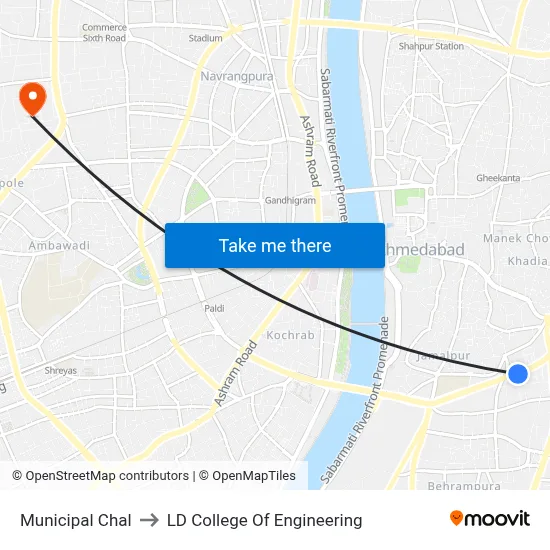 Municipal Chal to LD College Of Engineering map