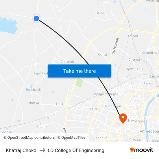 Khatraj Chokdi to LD College Of Engineering map