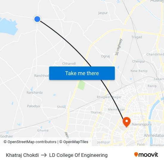 Khatraj Chokdi to LD College Of Engineering map