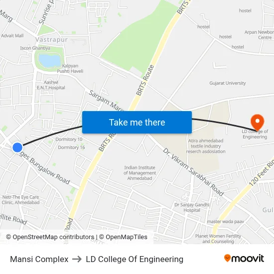 Mansi Complex to LD College Of Engineering map