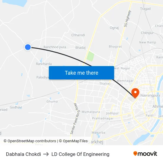 Dabhala Chokdi to LD College Of Engineering map