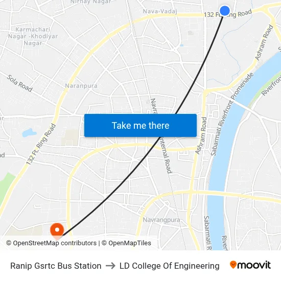Ranip Gsrtc Bus Station to LD College Of Engineering map