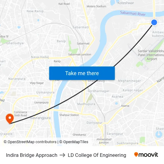 Indira Bridge Approach to LD College Of Engineering map