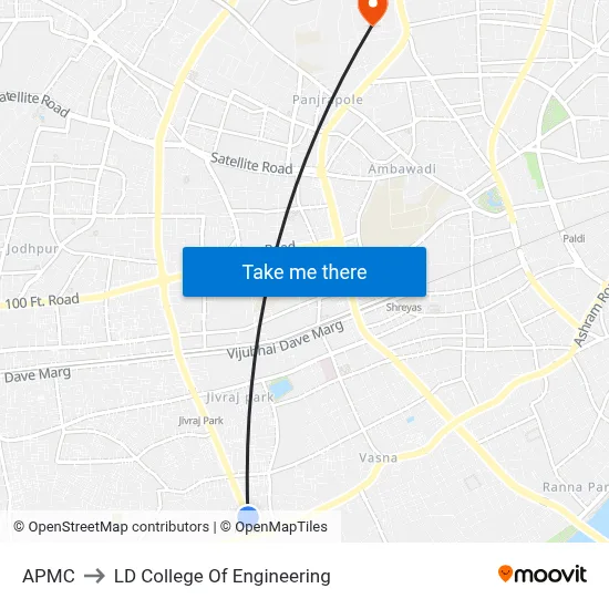 APMC to LD College Of Engineering map