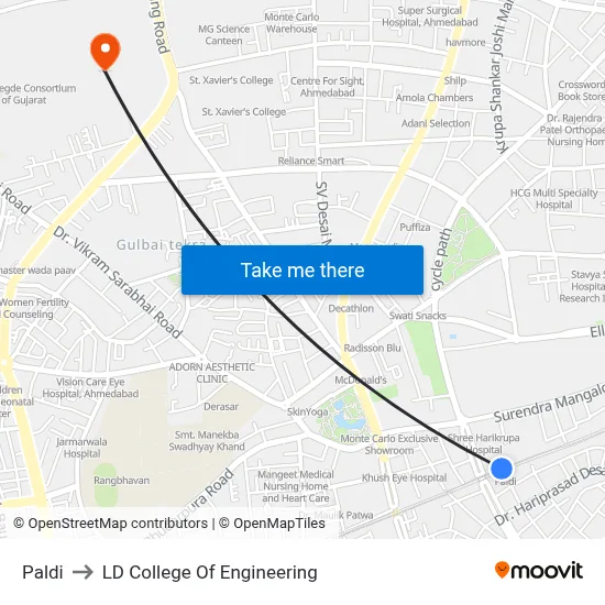 Paldi to LD College Of Engineering map