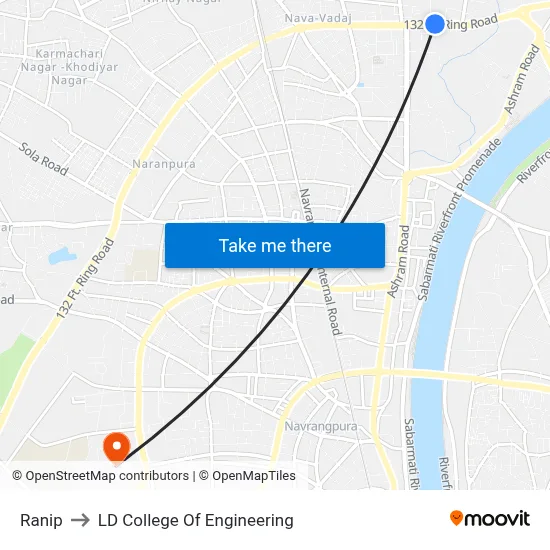 Ranip to LD College Of Engineering map