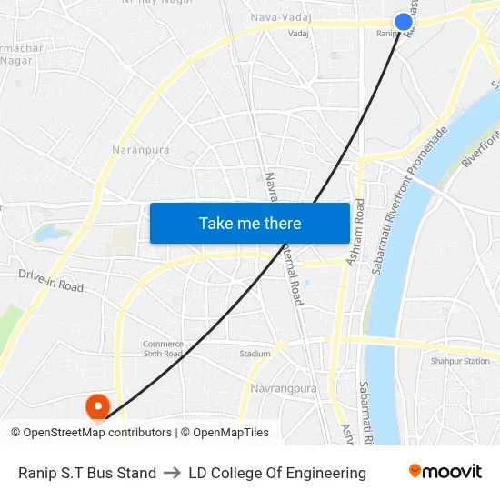 Ranip S.T Bus Stand to LD College Of Engineering map