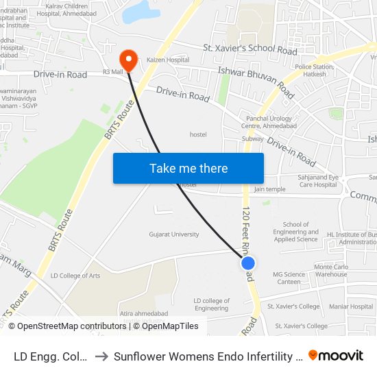 LD Engg. College BRTS to Sunflower Womens Endo Infertility And Hospital Pvt. Ltd. map