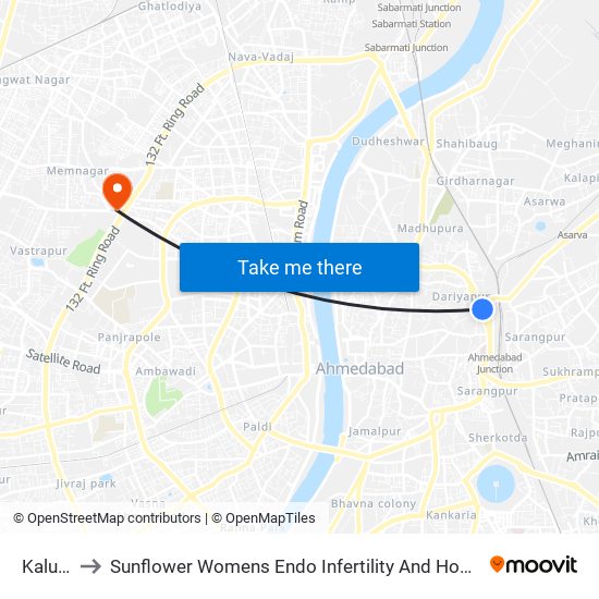Kalupur to Sunflower Womens Endo Infertility And Hospital Pvt. Ltd. map