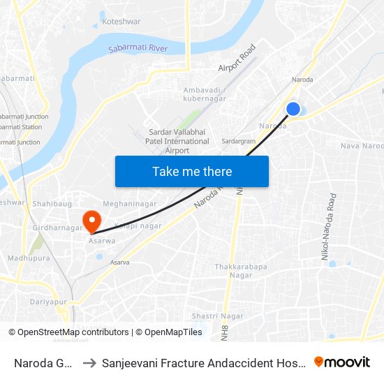 Naroda Gam to Sanjeevani Fracture Andaccident Hospital map