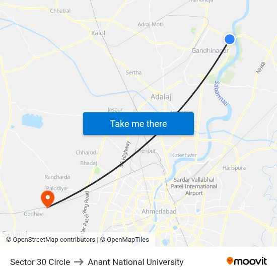 Sector 30 Circle to Anant National University map