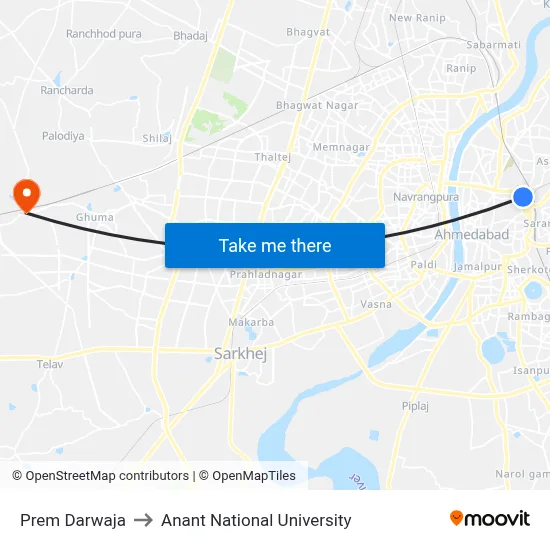 Prem Darwaja to Anant National University map