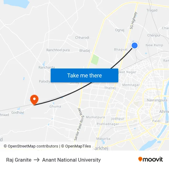 Raj Granite to Anant National University map