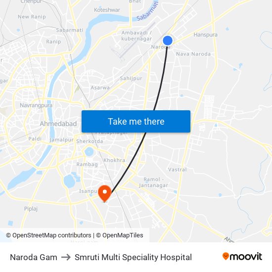 Naroda Gam to Smruti Multi Speciality Hospital map