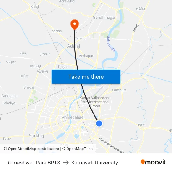 Rameshwar Park BRTS to Karnavati University map