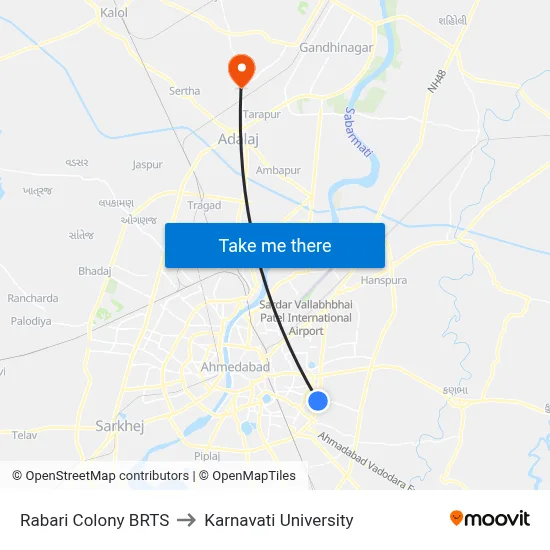 Rabari Colony BRTS to Karnavati University map