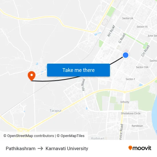 Pathikashram to Karnavati University map