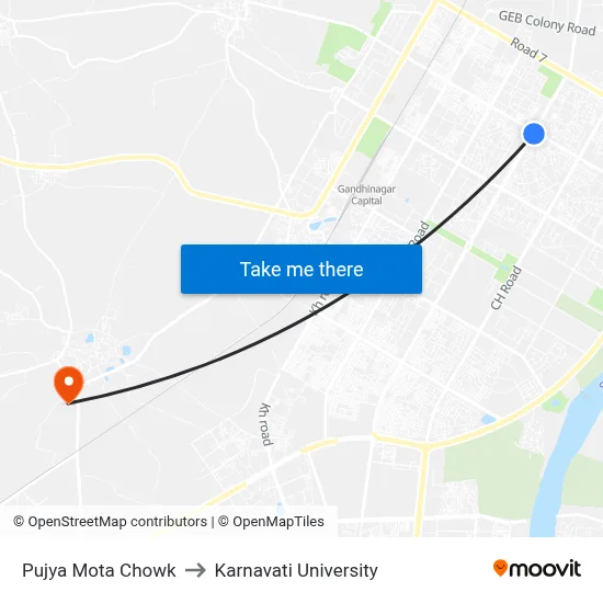 Pujya Mota Chowk to Karnavati University map