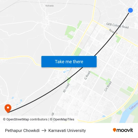 Pethapur Chowkdi to Karnavati University map