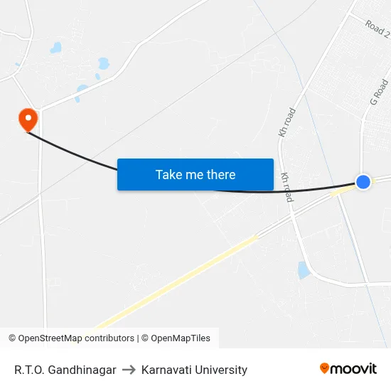 R.T.O. Gandhinagar to Karnavati University map
