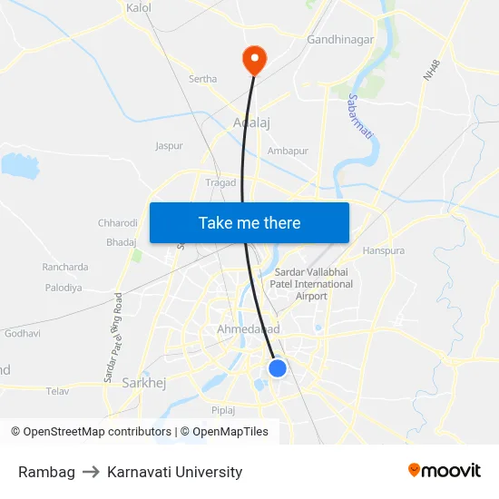 Rambag to Karnavati University map