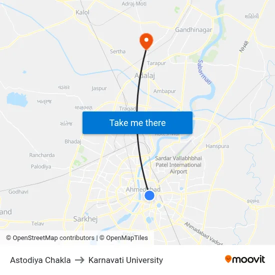 Astodiya Chakla to Karnavati University map