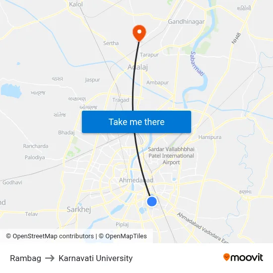 Rambag to Karnavati University map