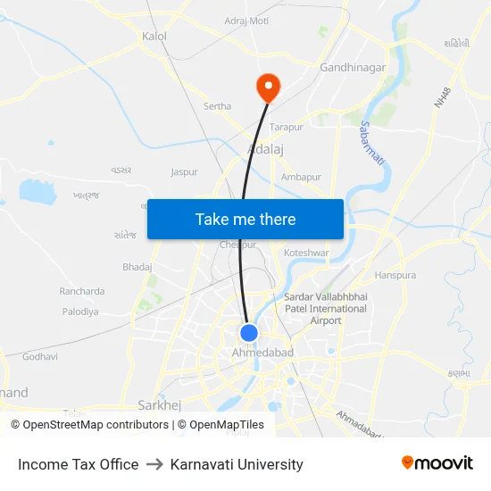 Income Tax Office to Karnavati University map