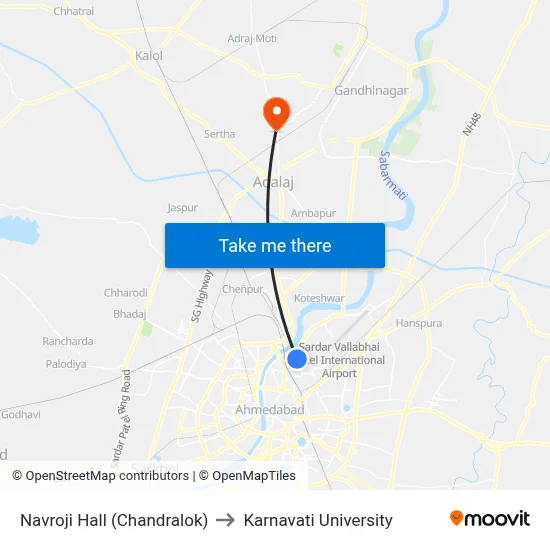 Navroji Hall (Chandralok) to Karnavati University map