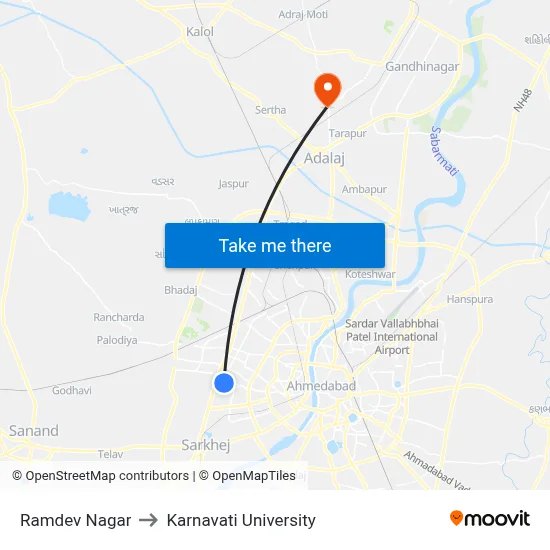 Ramdev Nagar to Karnavati University map