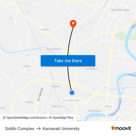 Siddhi Complex to Karnavati University map