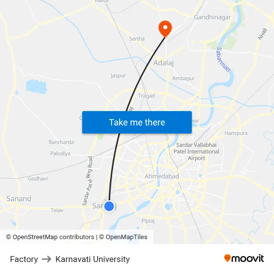 Factory to Karnavati University map