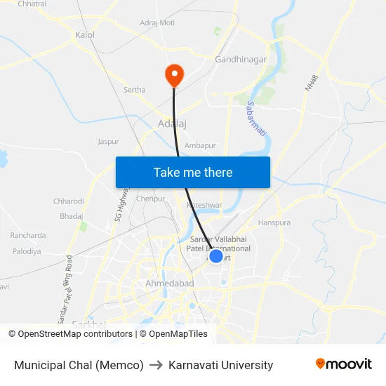 Municipal Chal (Memco) to Karnavati University map