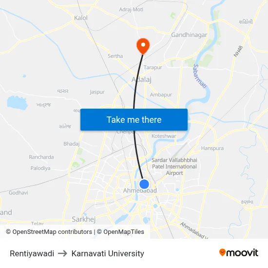 Rentiyawadi to Karnavati University map