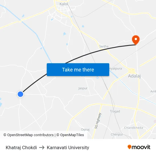 Khatraj Chokdi to Karnavati University map