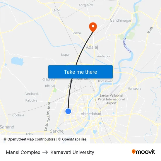 Mansi Complex to Karnavati University map