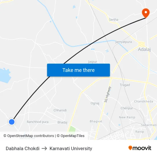 Dabhala Chokdi to Karnavati University map