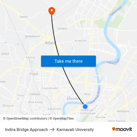 Indira Bridge Approach to Karnavati University map