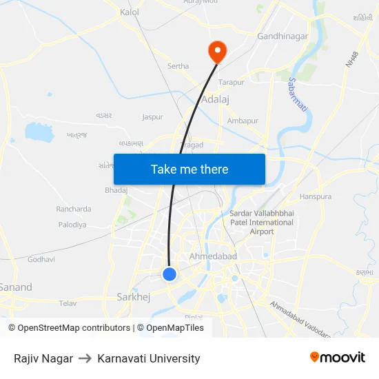 Rajiv Nagar to Karnavati University map
