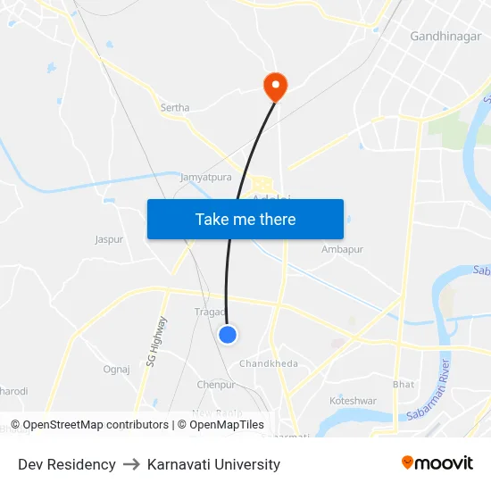Dev Residency to Karnavati University map