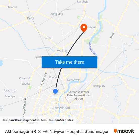 Akhbarnagar BRTS to Navjivan Hospital, Gandhinagar map