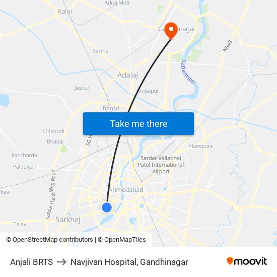 Anjali BRTS to Navjivan Hospital, Gandhinagar map