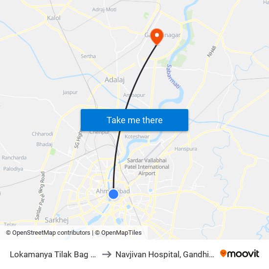 Lokamanya Tilak Bag BRTS to Navjivan Hospital, Gandhinagar map