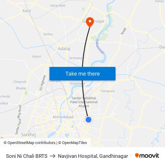 Soni Ni Chali BRTS to Navjivan Hospital, Gandhinagar map