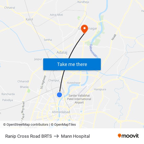 Ranip Cross Road BRTS to Mann Hospital map