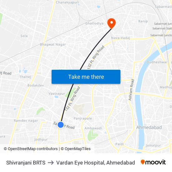 Shivranjani BRTS to Vardan Eye Hospital, Ahmedabad map