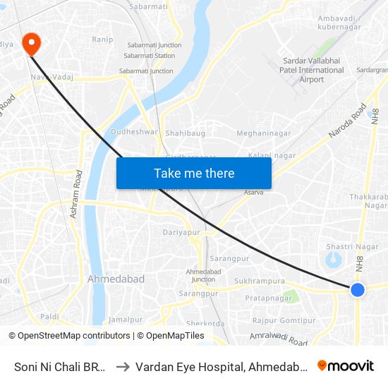 Soni Ni Chali BRTS to Vardan Eye Hospital, Ahmedabad map