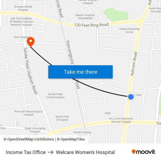 Income Tax Office to Welcare Women's Hospital map